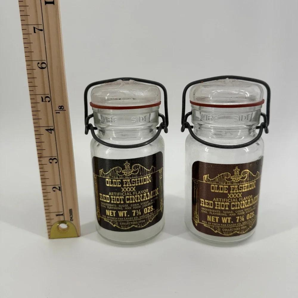 Vintage Olde Fashion Red Hot Cinnamon Candy Jars Lot of 2 Apothecary Style